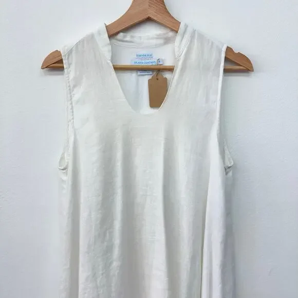 Island Company Persephone White Linen High Low Maxi Dress M Resort Coastal - Picture 5 of 8